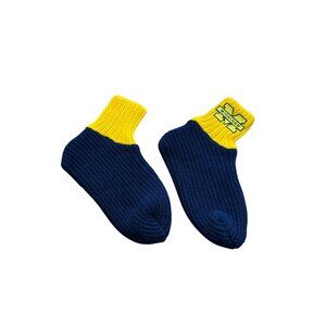 University of Michigan Adult Slipper Socks Hand Knit Maize Blue Fan Cozy Socks
